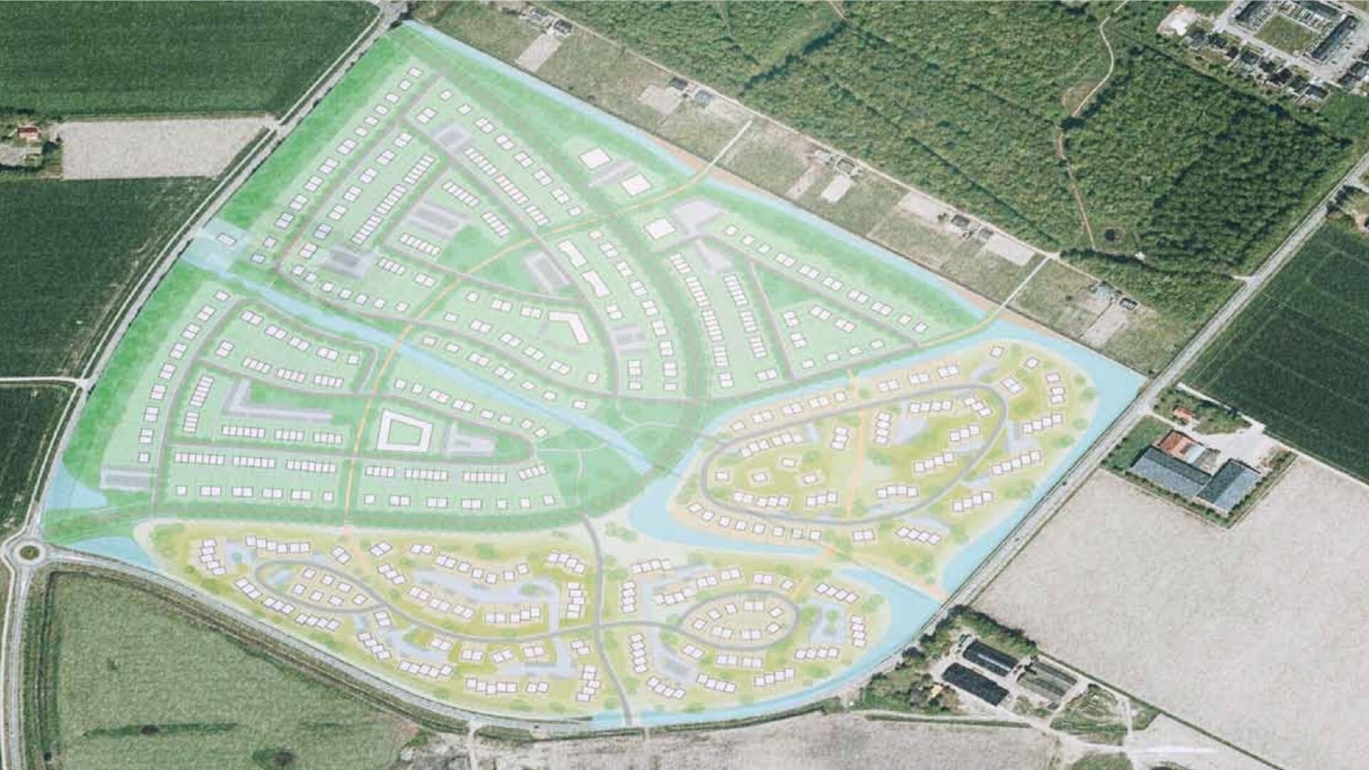Kaartbeeld van de toekomstige wijk uit het beeld kwaliteitsplan Gemeente Dronten